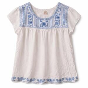 Cottagecore vibes Embroidered Boho Peasant Top White Blue Faded Glory